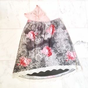 gray floral lace-trim skirt